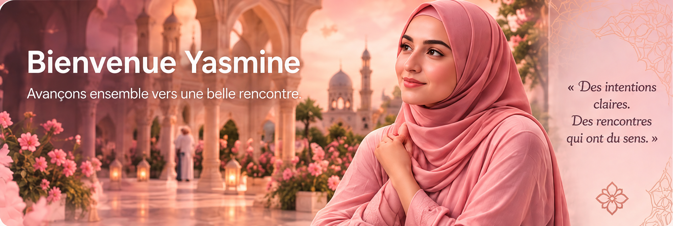 Bienvenue Yasmine. Avançons ensemble vers une belle rencontre. Des intentions claires. Des rencontres qui ont du sens.